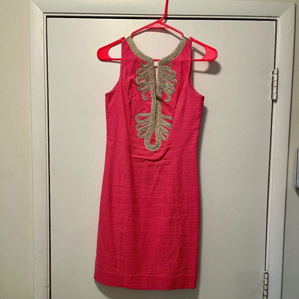 Lilly Pulitzer Coral and Gold Shift Dress
